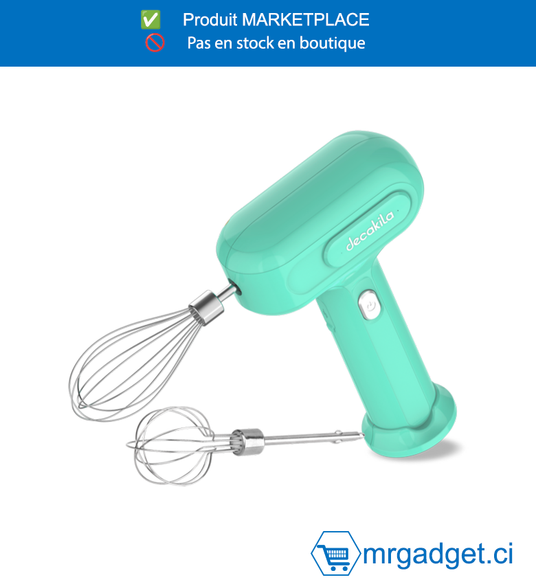 DECAKILA-KMMX018V- BATTEUR ELECTRIQUE  BLANC 25W 1  FOUET/VITESSE MAX 3, 3 vitesses  Avec contrôle de vitesse Avec 2 bâtons de fouet  Avec 1 ligne de chargement USB Conception  stable Emballé par boîte de couleur