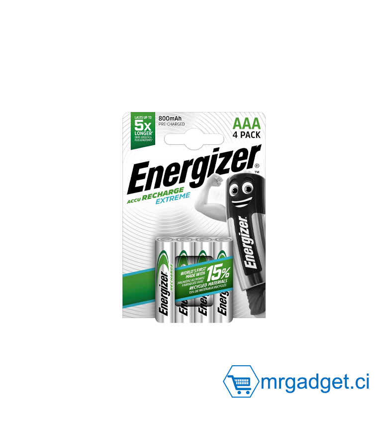 Energizer Piles Rechargeables AAA 800 mAh , Recharge Power Plus, Lot de 4
