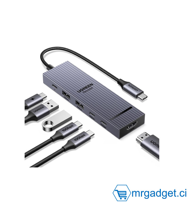 UGREEN CM818 Revodok Hub USB-C 6 en 1 - 2x USB 3.0, 2x USB-C, PD 100W, HDMI 4K - MacBook Pro/Air, iPad Pro, HP, Dell