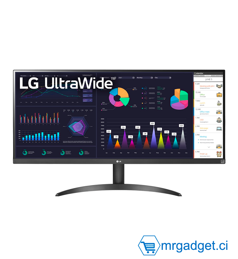 Moniteur 34 pouces 21:9 LG UltraWide Full HD IPS avec AMD FreeSyn  et réduction du Flou de Mouvement de 1 ms - Taux de rafraîchissement 100 Hz - Résolution 2560 x 1080.