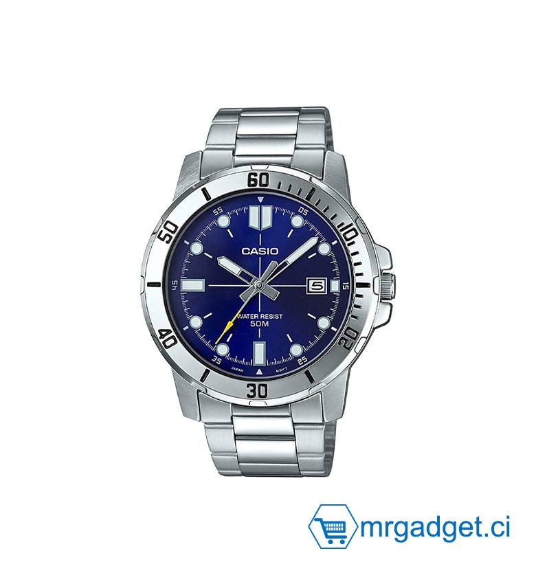 Casio MTP-VD01D-2EV Montre sport analogique décontractée pour homme Enticer en acier inoxydable avec cadran bleu