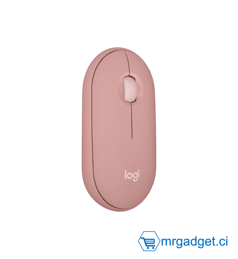 Logitech Pebble Souris sans fil avec récepteur Bluetooth ou récepteur 2,4 GHz, silencieuse, mince, avec clics silencieux, pour ordinateur portable/Notebook/iPad/PC/Mac/Chromebook – Rose