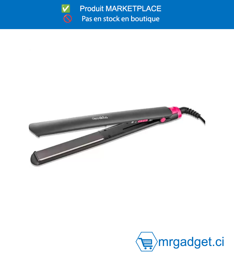 DECAKILA- KEHS034B- FER À LISSER CHEVEUX 210°  43W ,evêtement en céramique Élément chauffant  PTC  Avec fonction de verrouillage Cordon pivotant à  360° Avec cordon de 1,7 M Taille du panneau  chauffant : 120*25 mm Emballé par boîte de couleur