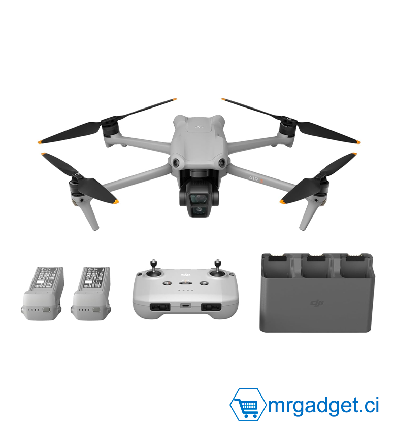 DJI Air 3 Fly More Combo avec DJI RC-N2 - Drone Double Caméra 4K HDR (Grand-Angle + Téléobjectif), 46 min de Vol, 48 MP, O4, 2 Batteries Supplémentaires