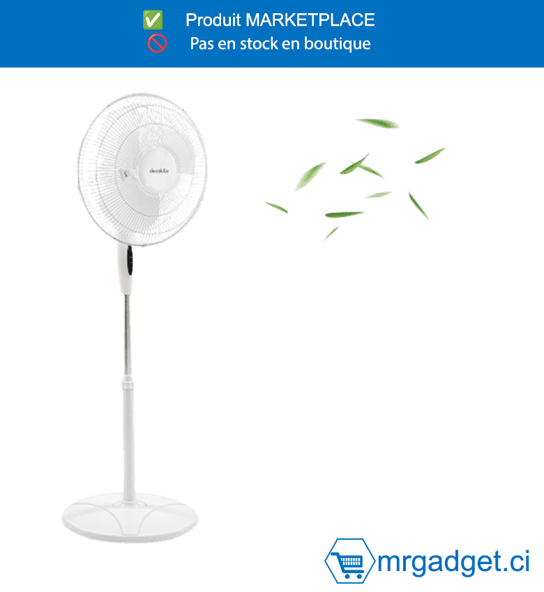 DECAKILA- KEFC027W- VENTILATEUR, 3 VITESSES  /16" 40W ,Vitesse de l'air  : 3 vitesses  Lame: 3 lames en PP Grill: grille métallique de  430 mm Base: base ronde en plastique de 2,2 kg