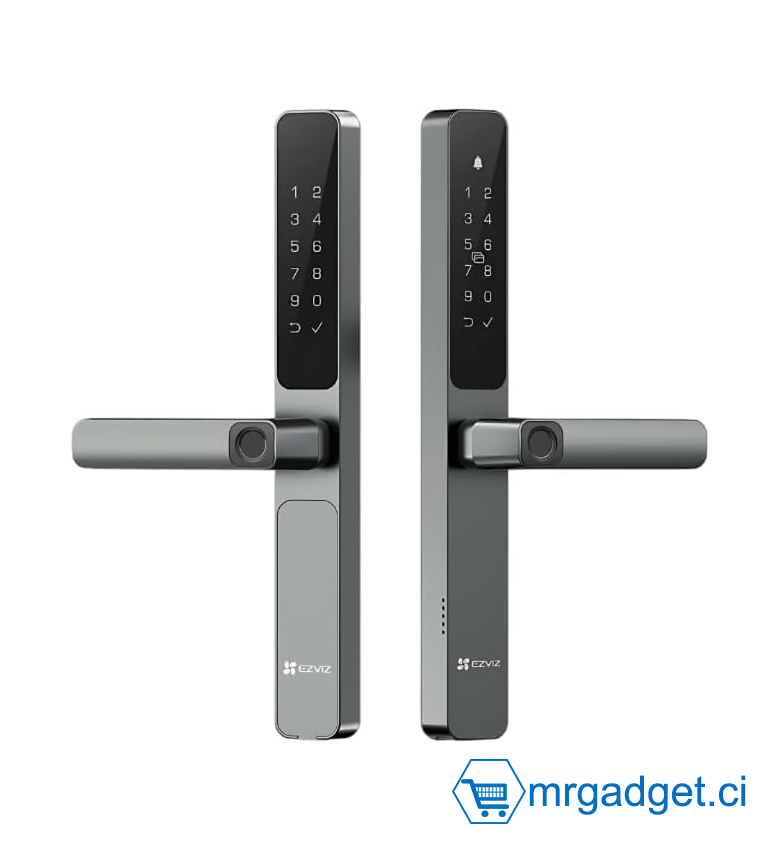 Serrure Connectée Double Face EZVIZ DL06 PRO (CS-DL06) - Déverrouillage par Empreinte Digitale Recto-Verso - Wi-Fi - Code PIN & Carte RFID - Étanche IP65 - Idéal Portillon Extérieur, Grille & Jardin - Alerte Anti-Sabotage - Maison Connectée