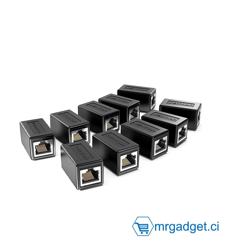 Coupleur RJ45 - 10 pièces - Vention IPVB0-10 RJ45 Connecteur Cat.6 FTP Keystone Jack Coupleur pour Extension de Câble Réseau Noir