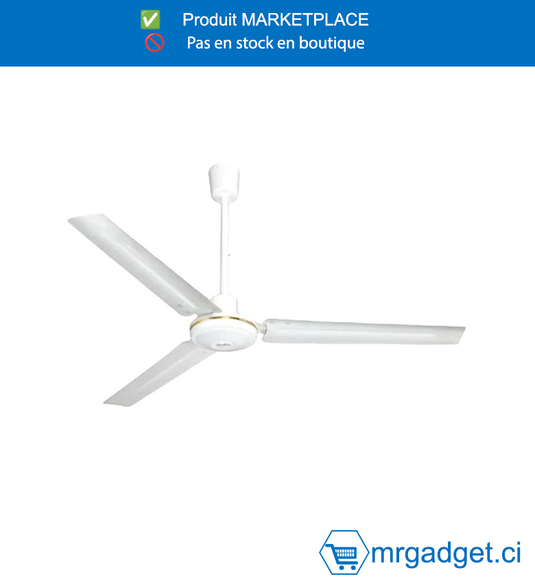 DECAKILA- KEFC076W- VENTILATEUR DE PLAFOND  22-70W, Vitesse de rotation : 300 tr/min ± 10 % Débit  d'air : volume d'air de 258 m³/min Vitesse d'air  de 3 m/s Emballé dans une boîte de couleur