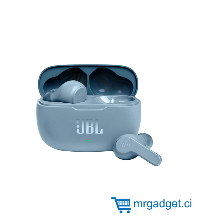 JBL Wave 200TWS - Écouteurs Bluetooth intra-auriculaires, assistant vocal, jusqu'à 25h avec boîtier de recharge, Bleu