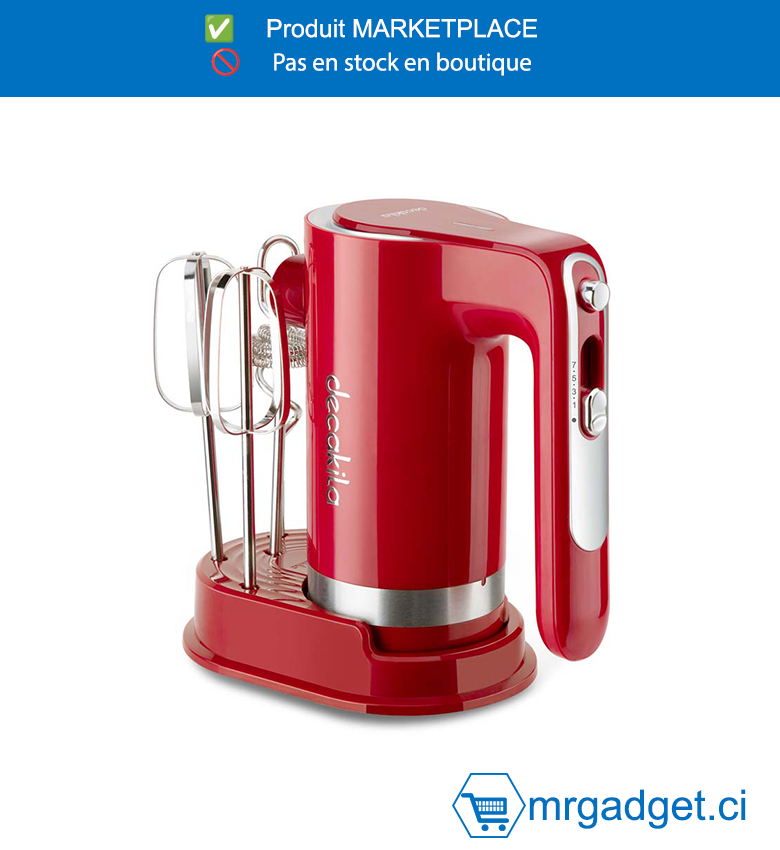 DECAKILA-KMMX006R- BATTEUR ELECTRIQUE  ROUGE SANS FIL AVEC BASE  90W, Avec conception autonome pour plus de  commodité de stockage Avec fonction de  stockage  Inclure: 2 bâtons de fouet 2 crochets de batteur