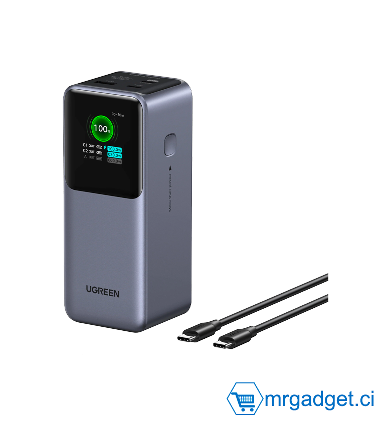 UGREEN Nexode 130W Batterie Externe 20000mAh Power Bank Portable USB C 100W 3 Ports Charge Rapide PD 3.0 Écran TFT Compatible avec iPhone 16 15 14 13 12 Plus Pro Max Galaxy S25 S24 S23 MacBook iPad - UGREEN PB721 35524B #10179