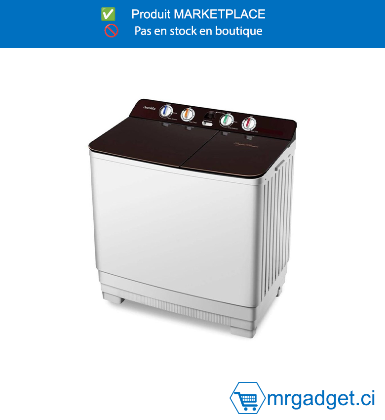 DECAKILA- KEDM002W- MACHINE A LAVER A  DOUBLE CUVE 260W , Structure de drainage inférieure, Avec 1 tuyau d'arrivée d'eau  Avec 1 couvercle de sécurité»