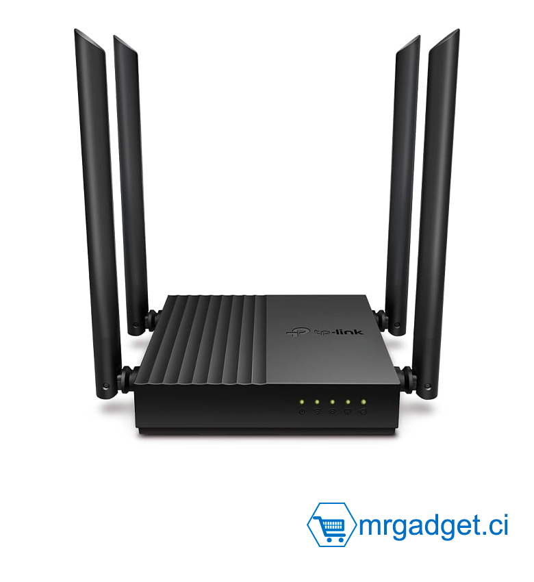 TP-Link Routeur Wi-Fi Gigabit double bande AC1200, vitesse Wi-Fi jusqu'à 1200 Mbps, ports LAN 4 × Gbit/s, sécurité avancée avec WPA3, avec MU-MIMO, aucune configuration requise (Archer C64)