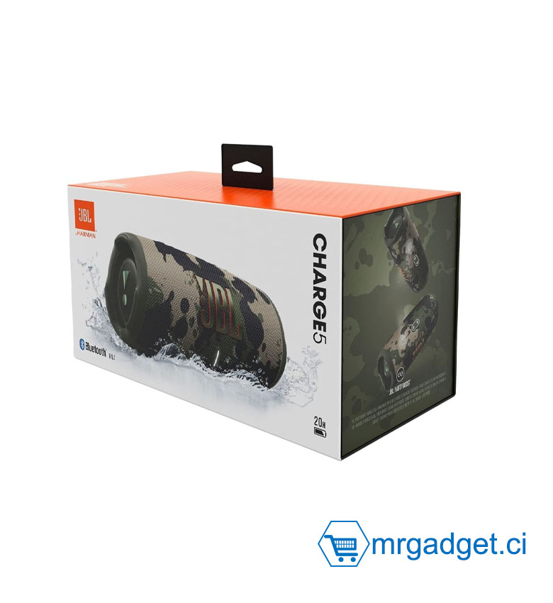 JBL Charge 5 – Enceinte Bluetooth Portable avec Powerbank Intégré, Étanche, 20h d'Autonomie – Camouflage