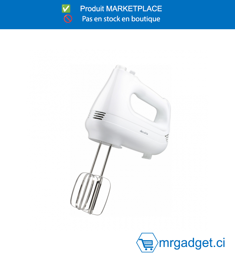 DECAKILA-KEMX001W-BATTEUR ELECTRIQUE 200W/ VITESSE MAX 6,6 vitesses avec turbo Avec contrôle de vitesse, batteur ou pâte Avec batteurs et crochet en acier Emballé par boîte de couleur