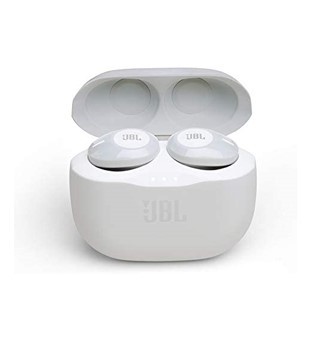 JBL Tune 120TWS - Écouteurs Bluetooth Pure Bass, appels mains libres, jusqu'à 16h avec boîtier de recharge, Blanc