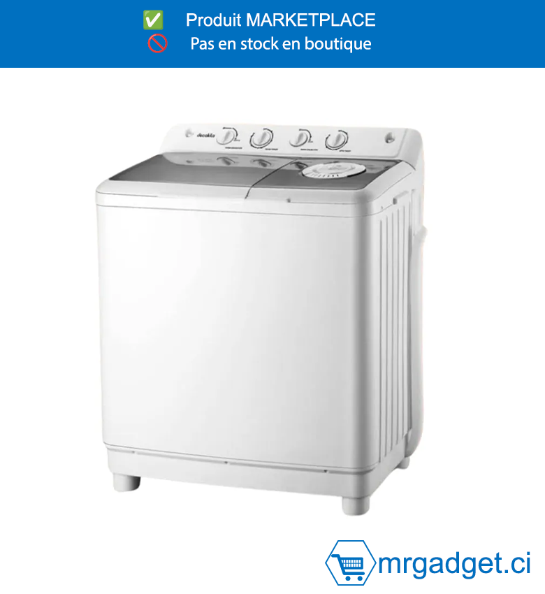 DECAKILA-KEDM001W-MACHINE A LAVER NON  AUTO- DOUBLE 13KG , Structure de drainage inférieure Tension : 220 240 V 50-60 Hz Capacité de lavage : 13 kg ,Avec 1 tuyau d'arrivée d'eau Avec 1 couvercle  Capacité d'essorage : 5 kg