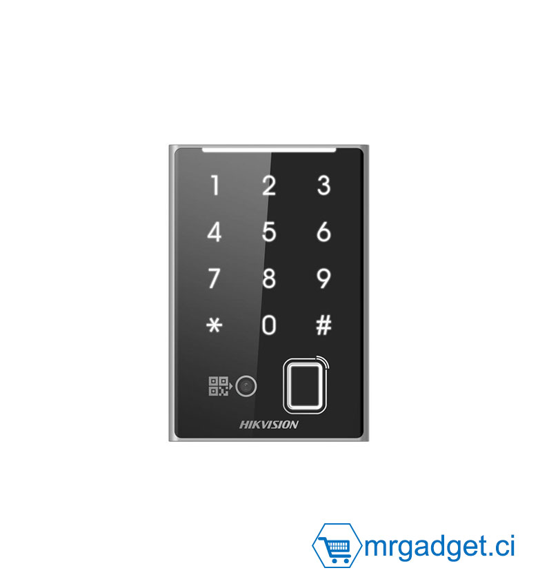 Hikvision DS-K1109EKFB-QR - Lecteur d'Accès Multi-Biométrique - Lecteur QR Code, Empreinte Digitale et Clavier Tactile - Compatible Badges EM 125kHz & Mifare - Protocoles RS-485 / Wiegand - Idéal pour Gestion des Visiteurs et Entreprises