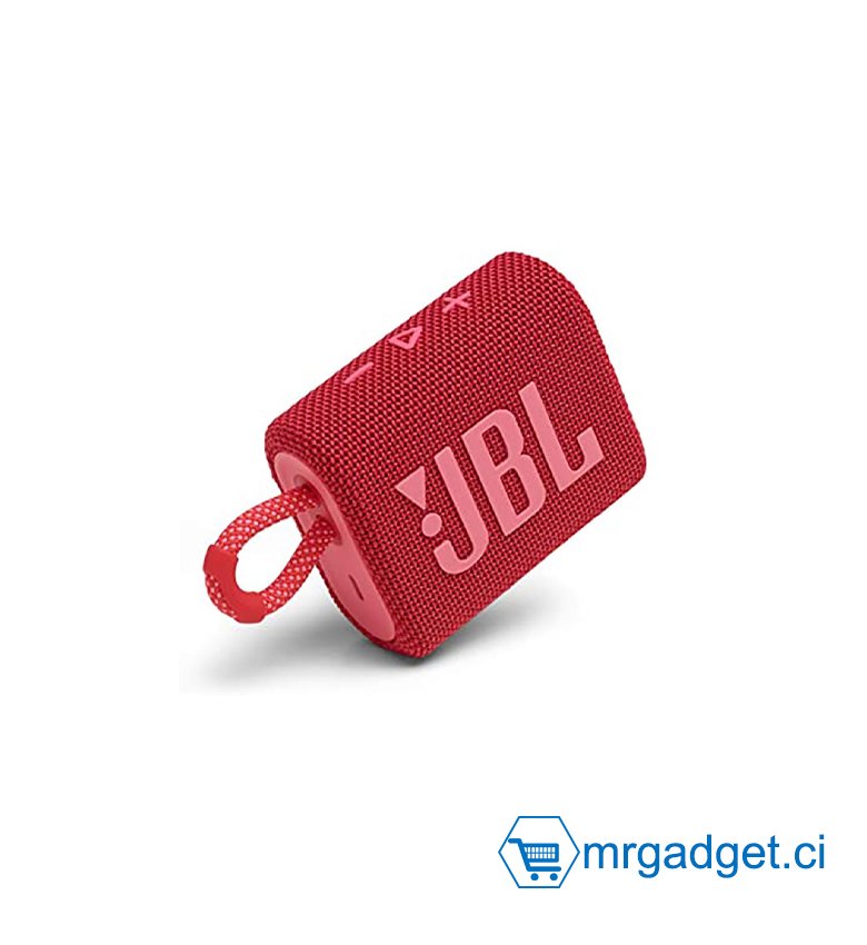JBL GO 3 – Enceinte Bluetooth portable et légère, aux basses intenses et au style audacieux – Étanche à l’eau et à la poussière – Autonomie 5 hrs - Rouge