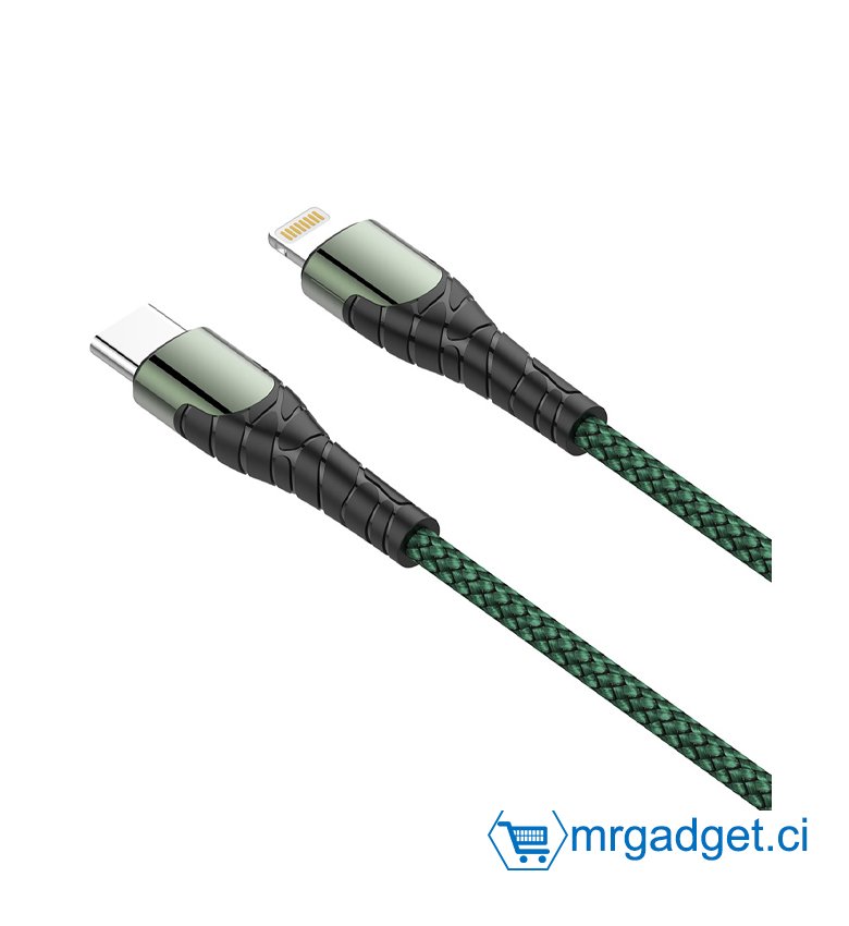 LDNIO LC112 - Câble Lightning vers Type C 200cm en nylon tressé - charge  et transfert de données rapide pour iPhone et iPad - supporte 65W
