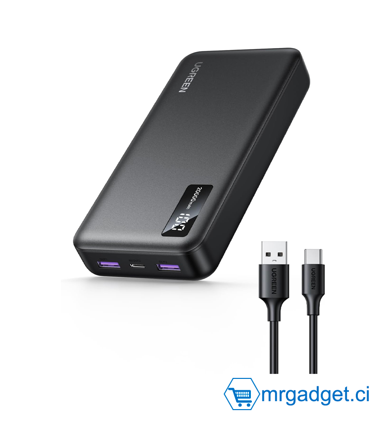 Power Bank - Batterie externe, 20 000 mAh, 22,5 W, chargeur portable USB-C entrée/sortie, PD 3.0, recharge rapide, avec écran numérique, pour iPhone 16/15/14/13, Galaxy S24/S23, Pixel 8, iPad, LG, etc. Noir - UGREEN PB312 25683  #10183