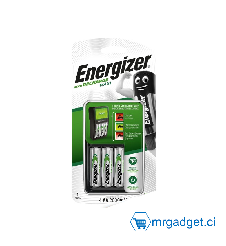 Energizer Chargeur de piles AA et AAA - 4 Piles  2000 mAh AA Piles Rechargeables  Incluses
