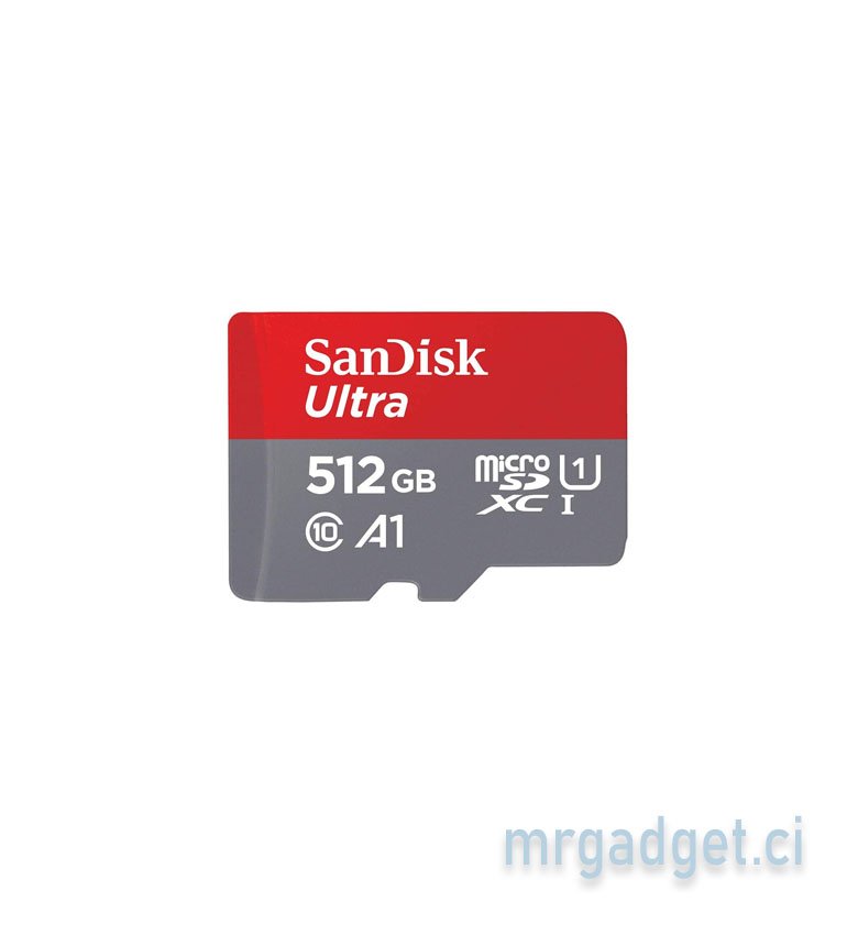 SanDisk Carte Memoire microSDXC Ultra 512 Go + Adaptateur SD. Vitesse de Lecture Allant jusqu'à 100MB/S, Classe 10, U1, homologuée A1