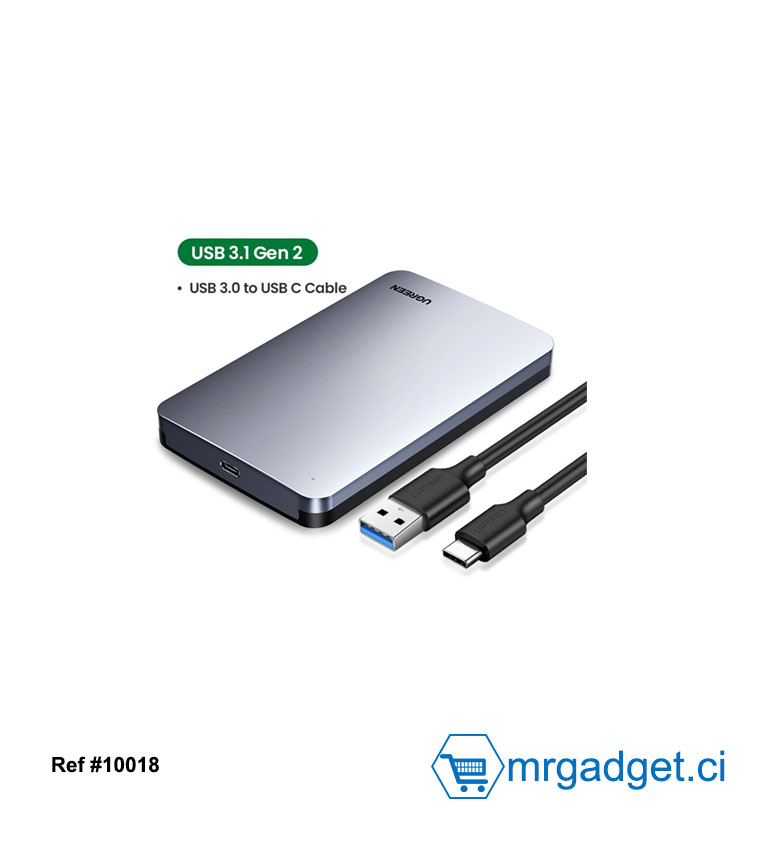 UGREEN Boitier Disque Dur Externe USB-C 2,5" - Aluminium, USB 3.1 Gen 2, SATA vers Type-C, Thunderbolt 3, UASP