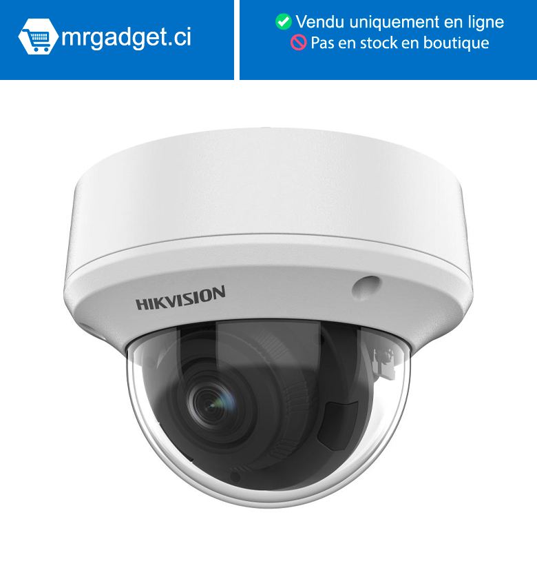 Hikvision DS-2CE5AU1T-VPIT3ZF(2.7- 13.5mm)(O-STD) Camera Analogique - Dome 4K (8MP) motorisée variofocale -Résistant à l'eau et à la poussière (IP67) et anti-vandalisme (IK10)