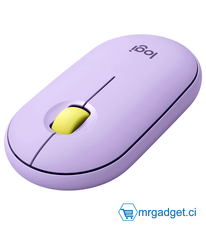 Logitech M350  Pebble Violet Souris sans fil avec Bluetooth ou Récepteur 2.4 GHz, Souris d’ordinateurSilencieuse, ultra-fine avec clicks silencieux pour Laptop, Notebook, iPad, PC et Mac - Violet