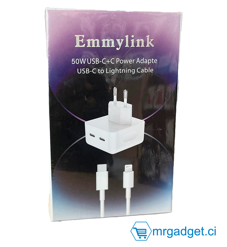 Adaptateur secteur USB-C 50 W avec câble USB-C vers Lightning - charge rapide iPhone