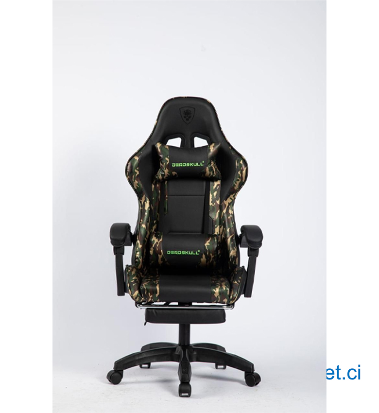 Deadskull Chaise E-Sport - Fauteuil Pivotant 360°, Hauteur Réglable, Dossier Inclinable 180°, Repose-tête, Camo