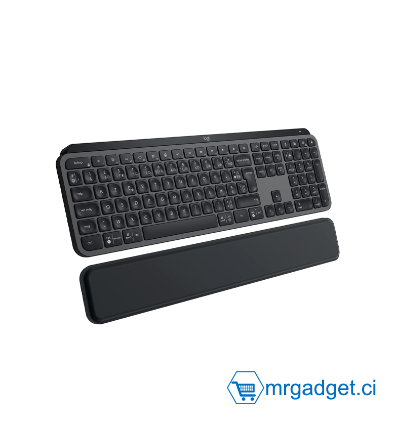 Logitech MX Keys S Plus - Clavier Sans Fil Rétroéclairé avec Repose-Poignet, USB-C, Bluetooth, Silencieux, AZERTY Français - Gris