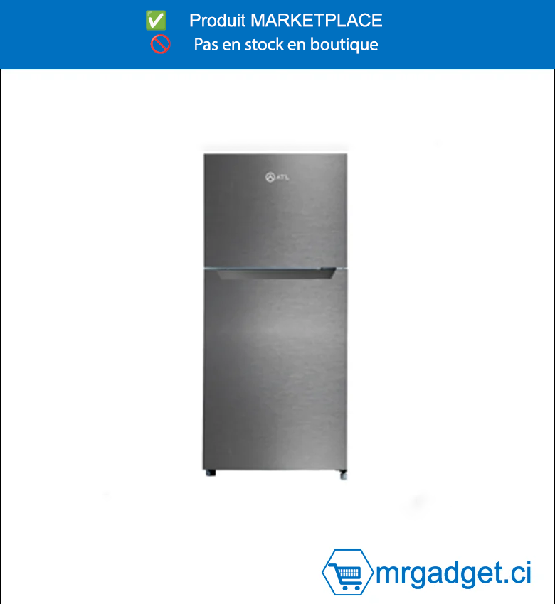 Réfrigérateur ATL 112L Double Porte - Design Compact Inox & Silver - Petit Réfrigérateur avec Congélateur Haut - Économe & Silencieux - Modèle ATL-2D140
