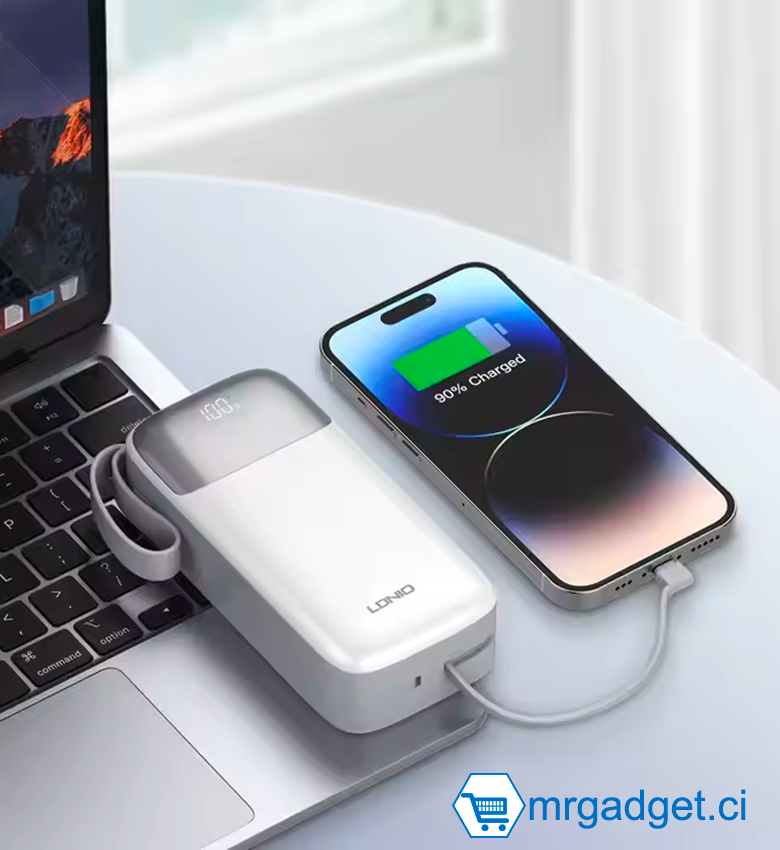LDNIO PQ30 30000mah - LDNIO PQ30 - Powerbank 30 000 mAH - Banque d'alimentation à charge rapide  111WH SCP PD 22.5W avec lumières LED