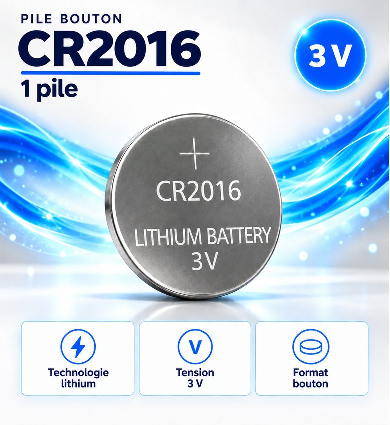 Pile bouton lithium CR2016 3V pour montre, télécommande et petits appareils électroniques – 1 pièce