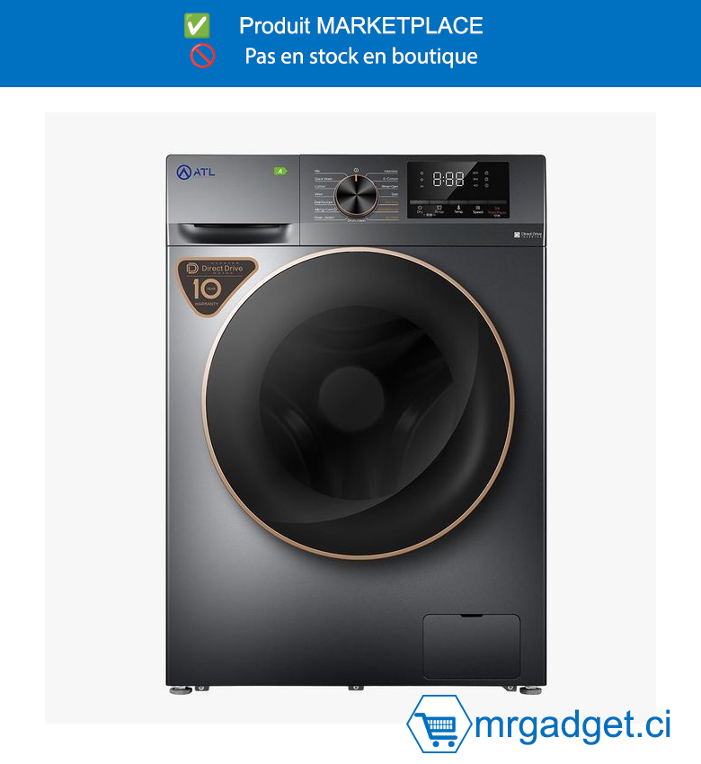 Machine à Laver/ Sécher  ATL 10kg / 7kg - Silver - Moteur Inverter Automatique - Essorage 1400 tr/min - Haute Performance & Silencieuse - Modèle ATL107-N12312EHA07/S-INV