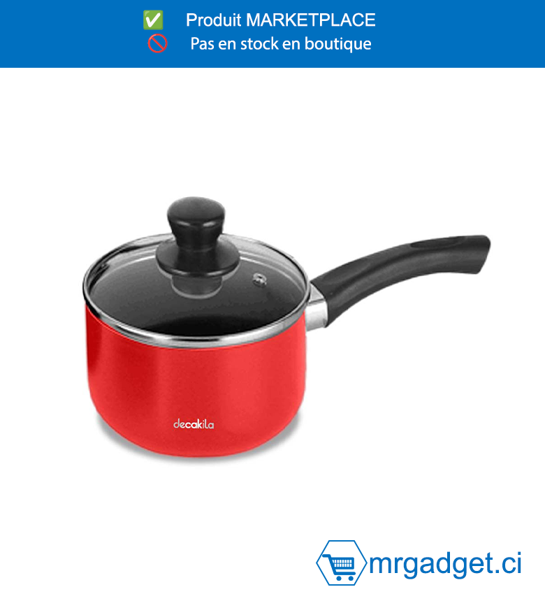 DECAKILA CASSEROLE - KMEP008B -  Taille : 7 pouces (18*8 cm) Épaisseur : 2,0 mm Poids : 850 g, Matériau : aluminium Avec couvercle Revêtement antiadhésif double couche Sans induction électromagnétique