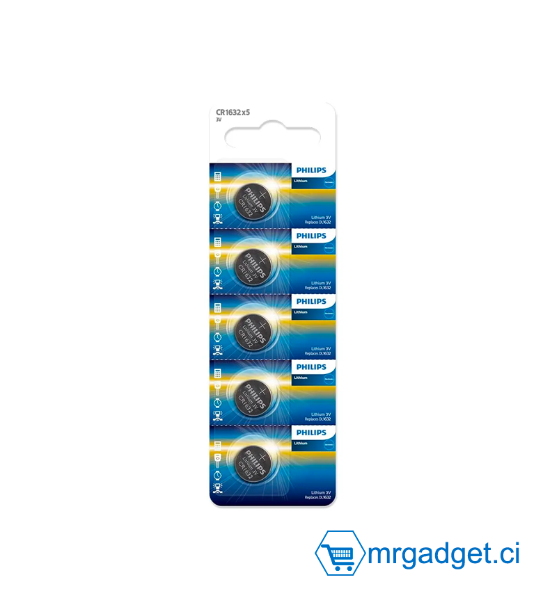 Philips CR1632 3V Batterie de cellule de pièce   Lot de 05 piles