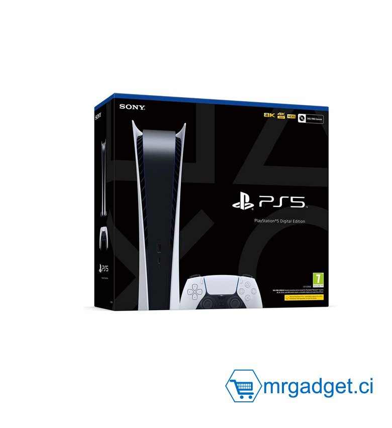 Console - Sony PlayStation 5 Digital Edition, PS5 avec 1 Manette Sans Fil DualSense, Couleur : Blanche