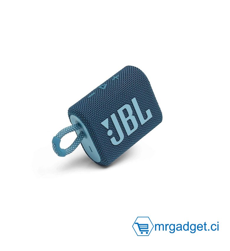 JBL GO 3 – Enceinte Bluetooth portable et légère, aux basses intenses et au style audacieux – Étanche à l’eau et à la poussière – Autonomie 5 hrs – BLEU