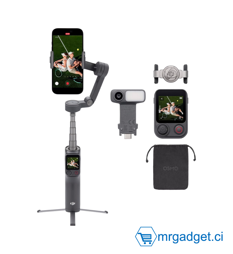 Osmo Mobile 8P, nacelle stabilisatrice pour iPhone et Android, Module de Suivi, radiocommande, Suivi natif, Barre d’Extension et trépied intégrés, Batterie 10 h, stabilisation sur 3 Axes