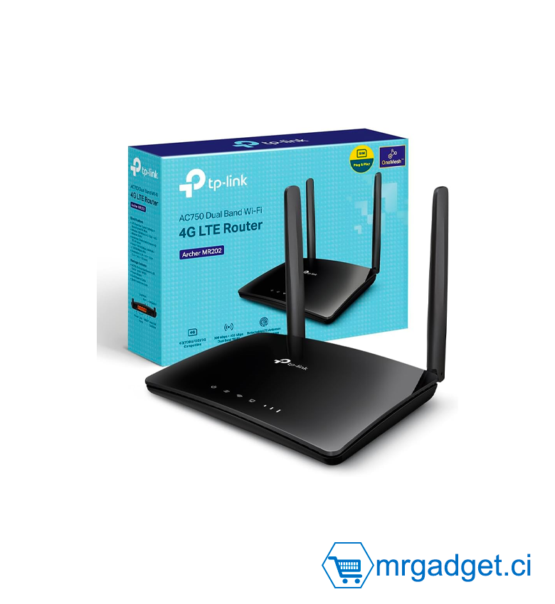 TP-Link Archer MR202 Box 4G, Routeur 4G LTE 150Mbps WiFi AC 750Mbps, 2 x SMA pour antenne Externe, 4 Ports Ethernet, antennes Amovibles, Modem Carte SIM pour Tout opérateur