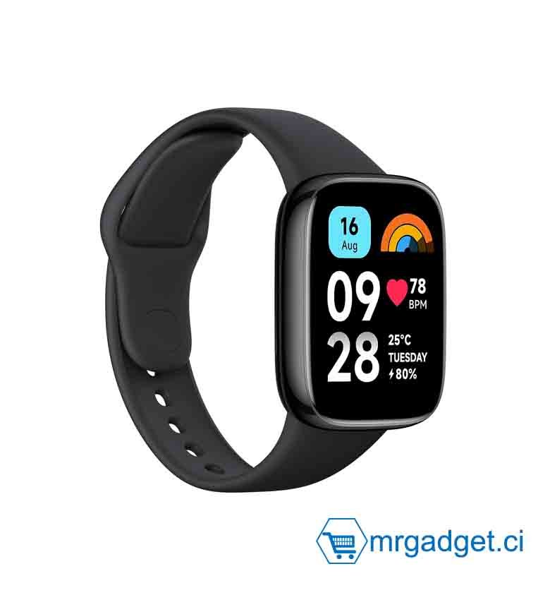 Xiaomi Redmi Watch 3 Active Noir, écran LCD 1.83", Bluetooth, 100 Mode de Sports, Suivi de la Condition Physique, résistance à l'eau 50m, jusqu'à 12 Jours d'autonomie - compatible ios & android