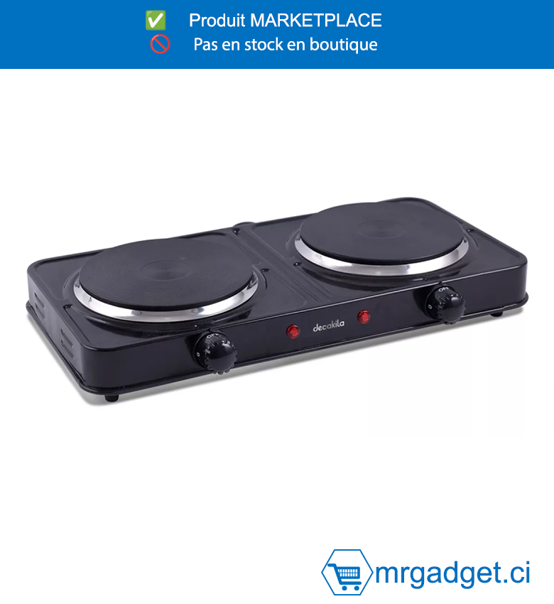 DECAKILA  DOUBLE PLAQUE  CHAUFFANTE ELECTRIQUE - KECC005B - Deux brûleurs Surface chauffante  en fonte robuste Cuisinière électrique portable  À utiliser avec tous les ustensiles de cuisine