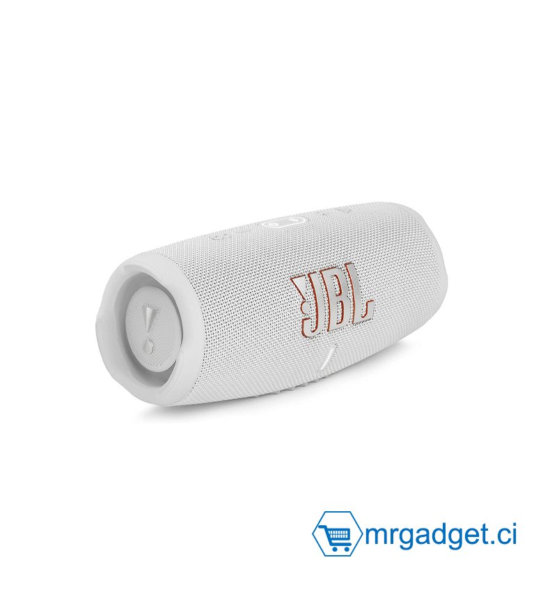 JBL Charge 5 – Enceinte portable Bluetooth avec chargeur intégré – Son puissant et basses profondes – Autonomie de 20 hrs – Etanche à l’eau et à la poussière – BLANC