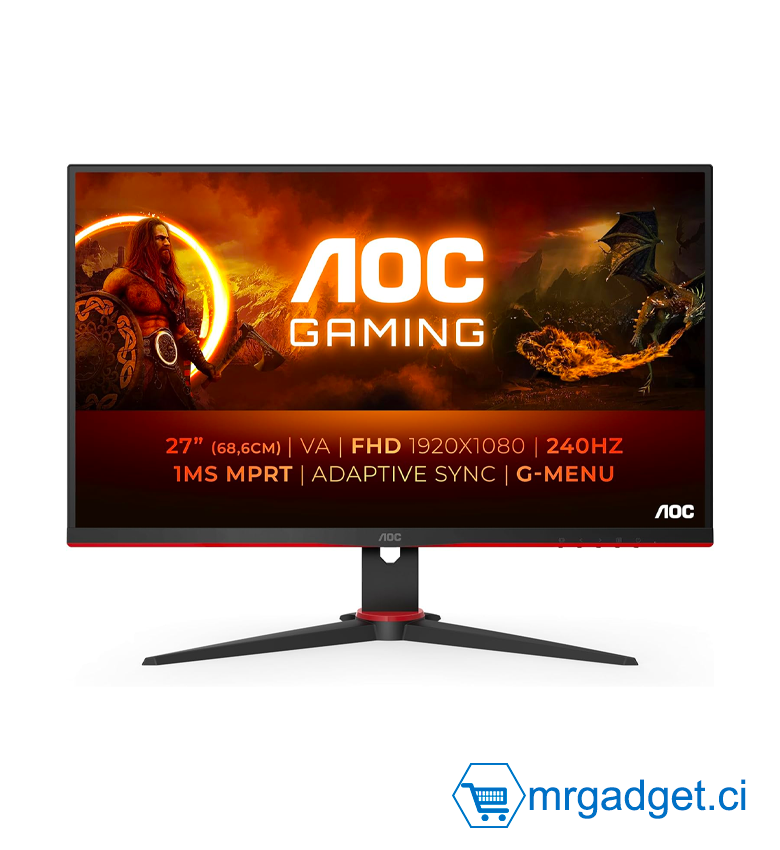 AOC Moniteur Gaming 27"  240 Hz - 27G2ZNE/BK  - Ecran PC Gaming - Écran Full HD 27 Pouces, 240 Hz, MPRT 0,5 ms, FreeSync Premium. (1920x1080, HDMI 1.4, DisplayPort 1.2) Noir/Rouge