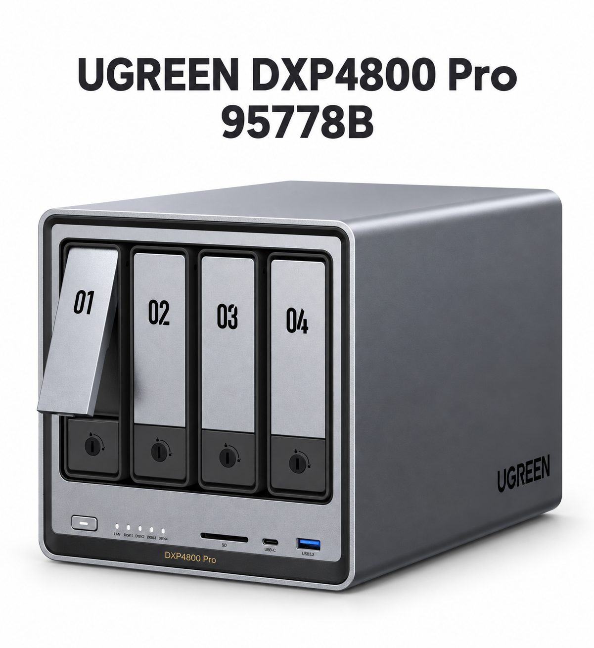 UGREEN NASync DXP4800 Pro 95778B – Serveur NAS 4 Baies, Intel Core i3, 8 Go DDR5, Réseau 10 GbE et Double M.2 NVMe