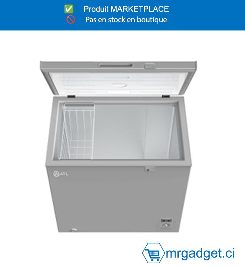 Congélateur Horizontal ATL CFATL-320 - 200L, 1 Porte avec Serrure, Panier Inclus - Inox Silver