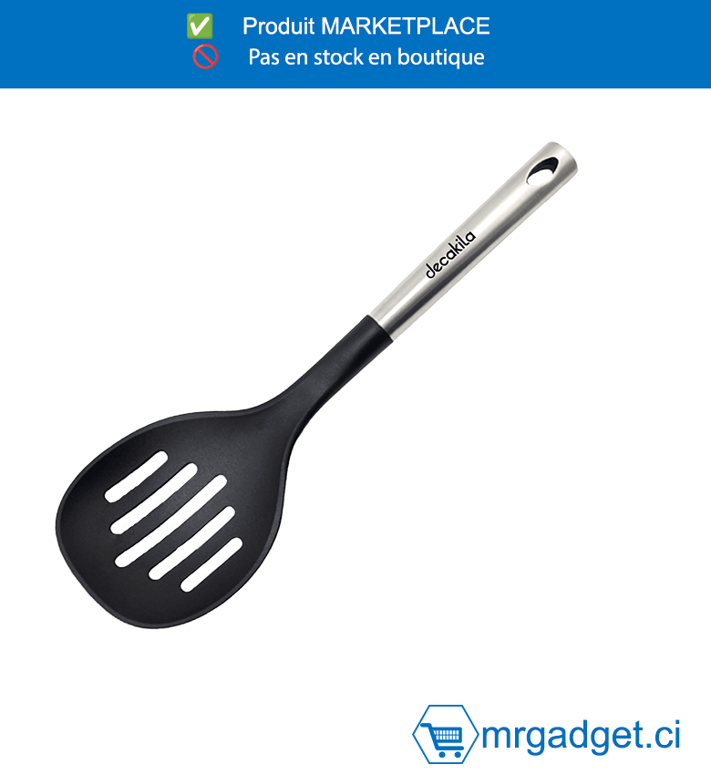 DECAKILA CUILLERE ECUMOIRE - KMTT041B - Matériel : Plastique Taille : 35*10,7*5 cm Poids : 89g Sans BPA Passe au lave-vaisselle Antiadhésif Poignée en acier inoxydable